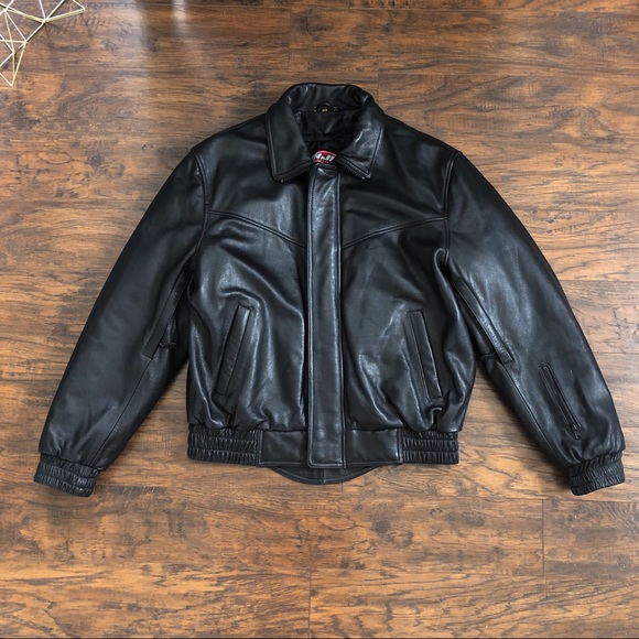 Hjc Black Leather Motorcycle Jacket 